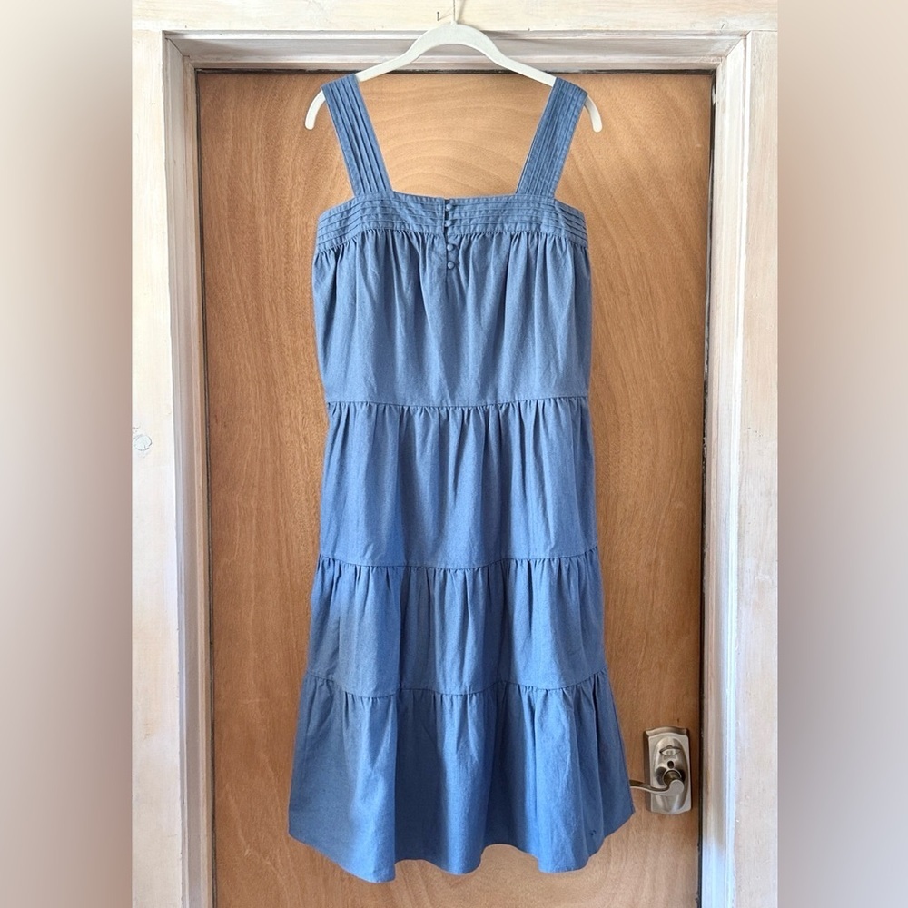Margaret O’Leary Cotton Tiered Midi Dress Blue Sleeveless Strappy Size Small NWT